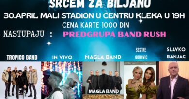 SUTRA U KLEKU HUMANITARNI KONCERT: Pomoć za Biljanu Pribić SUTRA U KLEKU HUMANITARNI KONCERT: Pomoć za Biljanu Pribić