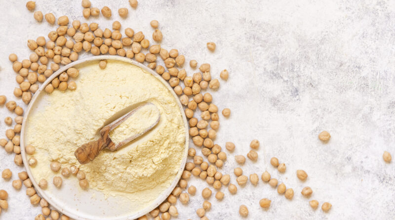Plate of raw chickpea flour and beans